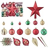 ILLUMINEW 100Pcs Christmas Ball Ornaments Set for Tree, Green Shamrock Ornaments, Seasonal Decorative Assorted Ball Set for St.Patrick Day Tree Party Holiday Indoor Decor (Gold&Red&Green) -  QA