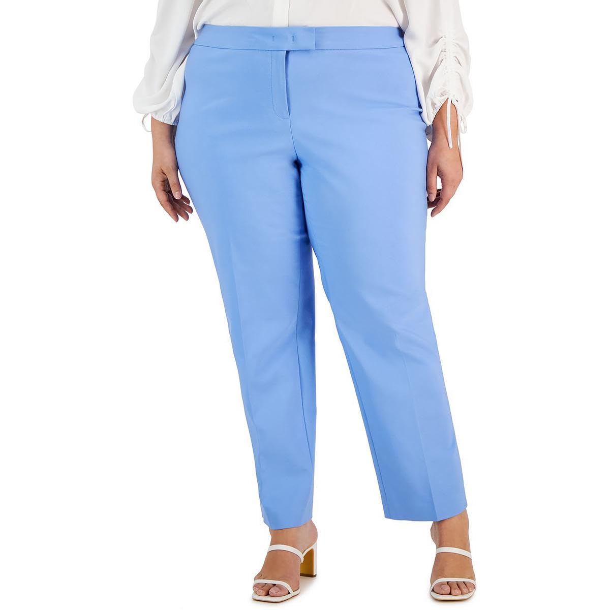 Anne Klein Womens Plus High Rise Solid Straight Leg Pants Blue 20W