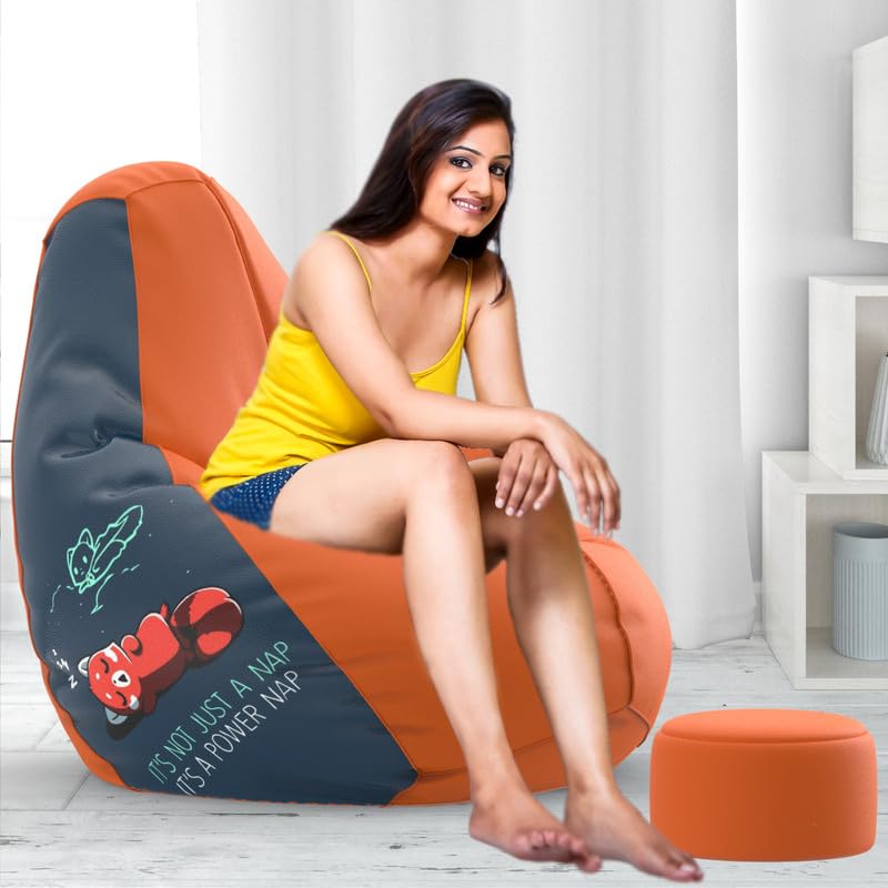Biggie Bean Bag Chair 4XL Cover-Pop Prints-Printed Designer Bags-Where Prints Meet Personality with Free Cushion & Footrest (Matching Color : Printed, Power Nap - Indigo Orange)-image-31