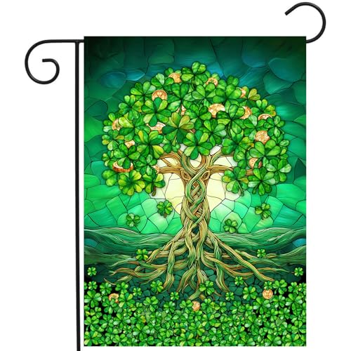 St Patricks Day Garden Flag 12x18 Double Sided Outside Shamrock Clover Tree Life Welcome Holiday Yard Signs for Saint Patrick Spring Outdoor Decorative