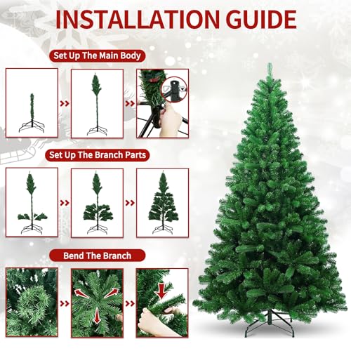 Künstlicher Weihnachtsbaum -mit 40 DIY Weihnachtsbaumschmuck,180cm Tannenbaum 800 Spitzen Metallständer Einfacher Aufbau Christbaum Kunstbaum Grün Weihnachtsbaum künstlich Christmas Tree