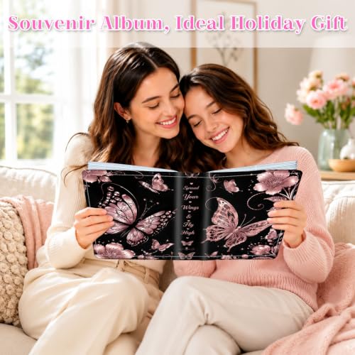 Image of Photo Album 4x6 120 Pockets Rose Gold Butterfly Floral