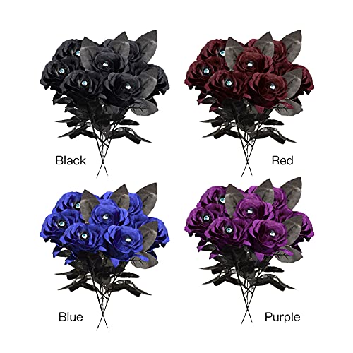 Flueyer 12 Pcs Halloween Black Roses Centerpieces, Artificial Flowers With Eyeballs Fake Rose For Party Arrangements Home Wedding Decor, Red, A2 #TOP4