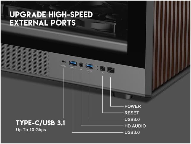 DIYPC DIY-ATX08-Wood Black USB3.0 /Type C ATX Mid Tower Gaming Computer Case w/Tempered Glass Side Panel and Walnut Wood Front Panel