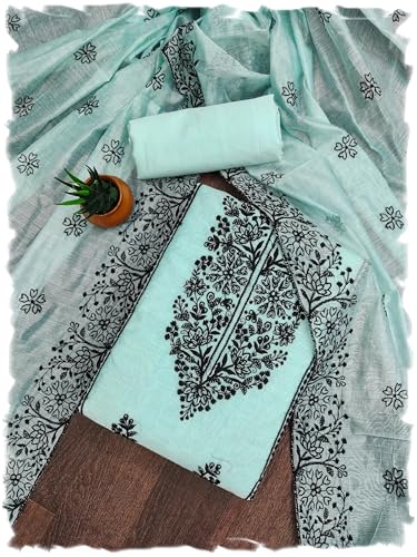 Image of Sidhidata Cotton Women's Chanderi Embroidery Work Unstitched Salwar Suit Dress Material With Chanderi Embroidered Dupatta