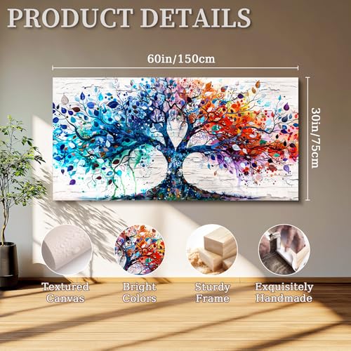 SERIMINO Tree of Life Large Wall Art for Living Room, Colorful Tree Abstract Graffiti Canvas Prints, Nature Botanical Spiritual Artwork for Walls, Modern Office Decorations, Bedroom Wall Decor 30"X60"