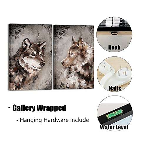 Simiwow Wolf Decor Rustic Animal Wolf Portrait Paintings Canvas Prints Wall Decor For Living Room Bedroom Decorations Framed16 X24 X2 Panels #TOP5