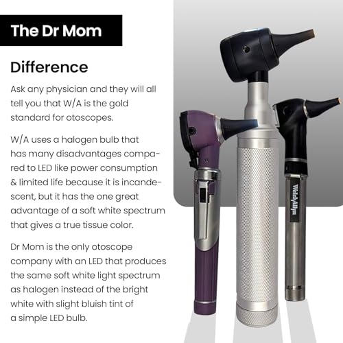 5th gen dr mom professional otoscope - full-size with our largest lens complete with batteries and hard travel case