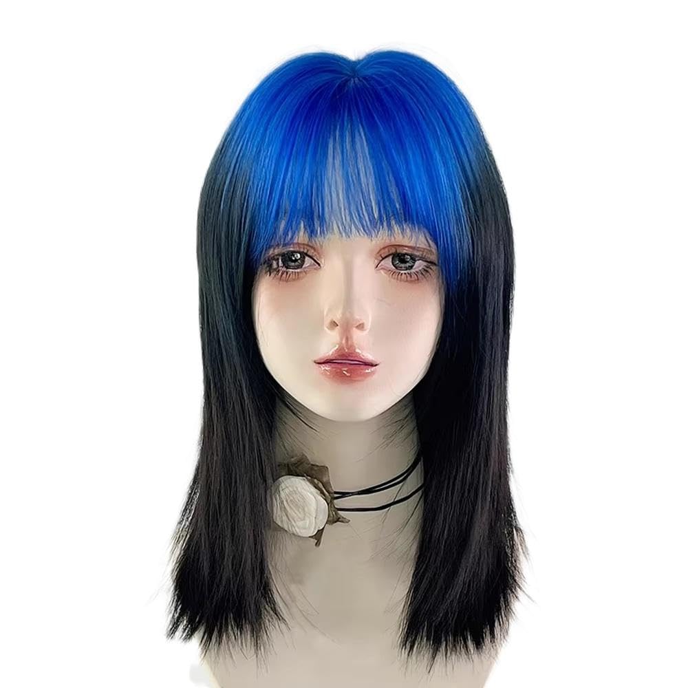 Accessori Parrucche Parrucca Da Donna Corta Diritta Blu Ombre Nera Con Frangia Cosplay Resistente Al Calore Per La Festa Quotidiana