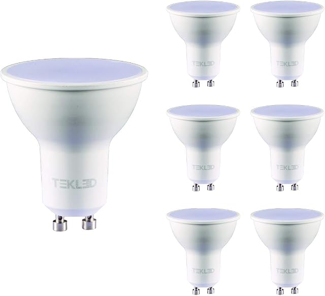 TEKLED® GU10 LED Bulbs | Energy Saving 7W Light Bulb 50W Halogen Spotlight Equivalent | 120° Wide Beam Angle MR16 6500K 560LM NONDIMMABLE | 6-Pack | Daylight