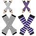 Grtheenumb 2 Pairs Arm Warmers Long Fingerless Striped Wrist Warmers for Women Goth Fashionable Chic Thumbhole Soft Stretchy Halloween Knitted Gloves for Girl |Arm