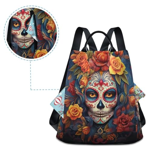 Image of ALAZA Dia Muertos Mexican Day Of The Dead Girl Sugar Skull Trips Hiking Camping Rucksack Pack for Women