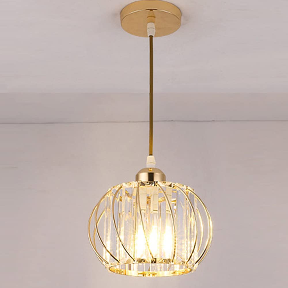 Mengjay Iluminación colgante de Cristal Moderna,E27 Lámpara de techo luz de techo mini Colgante de Luz Lámpara de Techo de Cristal Semi Empotrada para sala de estar, dormitorio y baño,Dorado
