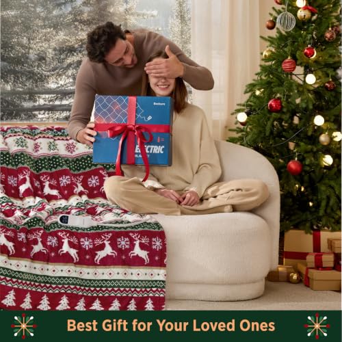 Image of Bedsure Christmas Electric Blanket Twin, Fair Isle Pattern Heated Blanket