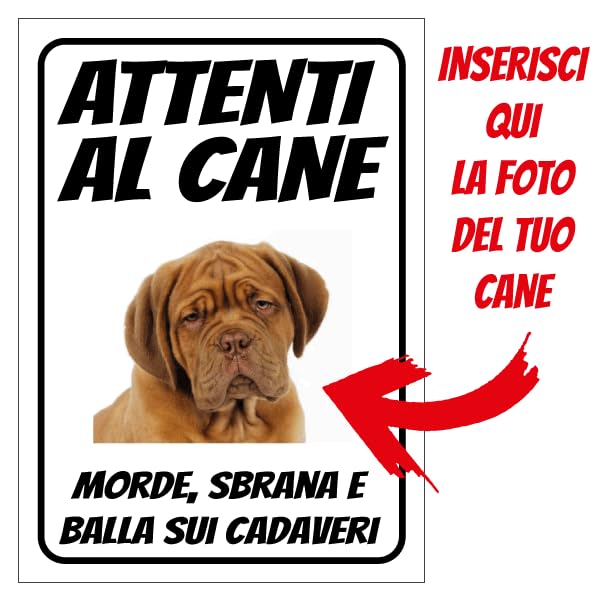 Cartello Attenti al Cane Personalizzato 18x25cm, Made in Italy - Attenti al Cane Targhetta Personalizzabile con Foto, Cartello in Forex Rigido 3mm - Protezione al Raggi UV e Colori Vividi - Morde