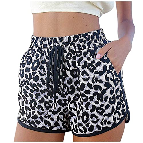 Hawkimin Yogahose Damen Kurz Weit High Waist Hosen Sommer Laufhorts Sweatshorts Schlafanzughose Kurz Baumwolle Gestreift Nachtwäsche Sleep Hose Pants aus 100% Baumwolle für Schlaf Sport Yoga Cover