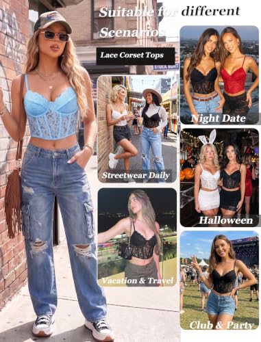 Image of Avidlove Lace Bralette for Women V Neck Bustier Corset Tops with Underwired Racerback Adjustable Strap Crop Top