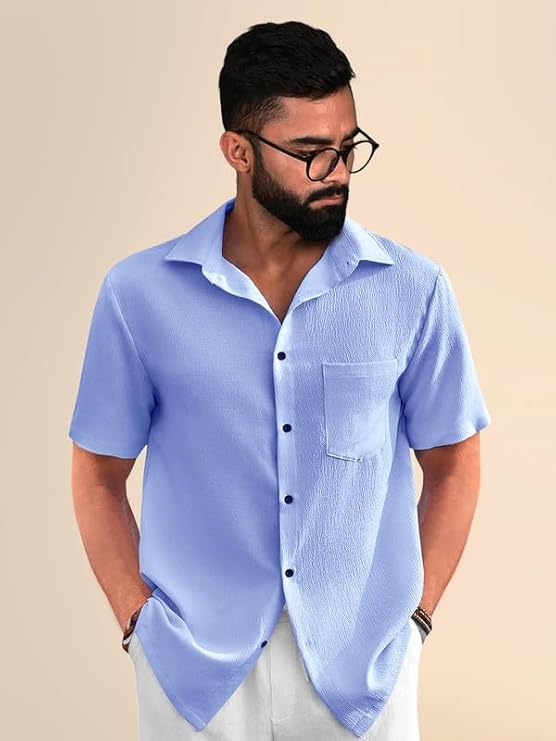 Image of Pinkmint Popcorn Shirt for Men ll Textured Shirts for Men ll Stylish Half Sleeve Shirt ll Goa Wear ll Regular Fit Shirt