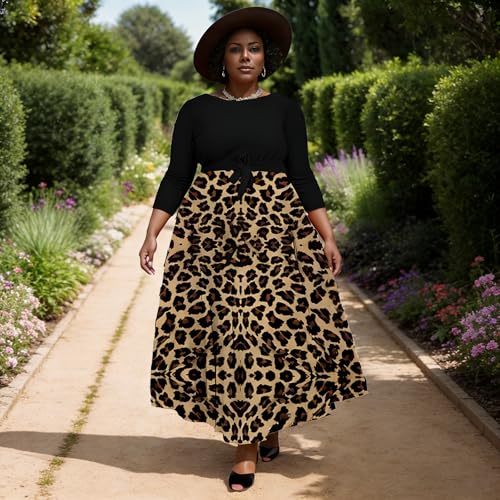 Image of Hostoyo Women Plus Size Formal A Line Maxi Dress Self Tie Waist with Pockets Elegant Round Neck Swing Long Dresses