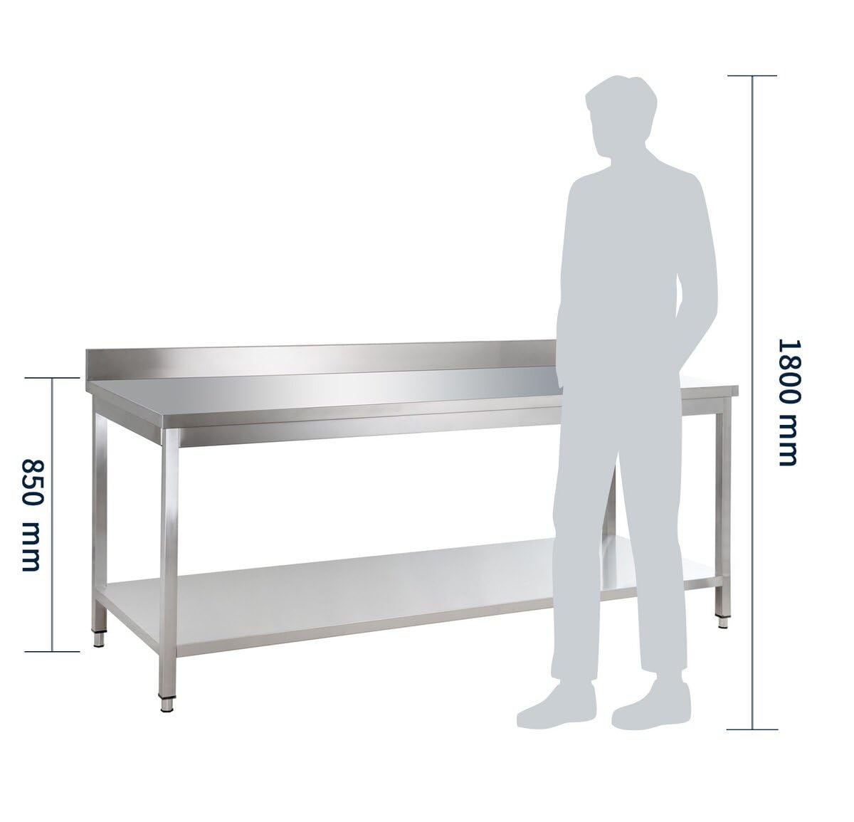 GastroHero Tavolo da lavoro Basic in acciaio inox, 20 x 6 cm, con base e alzata