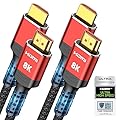 Highwings 8K 10K HDMI 2.1 Cable 6.6FT/2M 2-Pack, Certified Ultra High Speed HDMI Cable Braided Cord-4K@120Hz 8K@60Hz, DTS:X, HDCP 2.2 & 2.3, HDR 10 Compatible with Roku TV/HDTV/Blu-ray