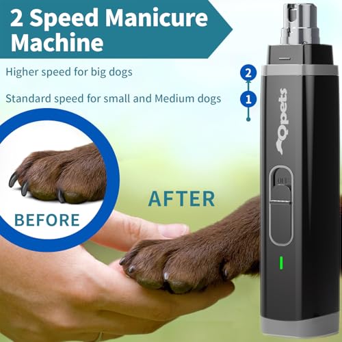 Image of Qpets Professional Electric Dog Nail Grinder with 2 LED Light, Dog Nail Trimmer for Cat Dog, Low Noise Pet Nail Trimmer Pet Nail Grinder, Dog Nail Clippers, Dog Trimmer, Nail Cutter for Dog