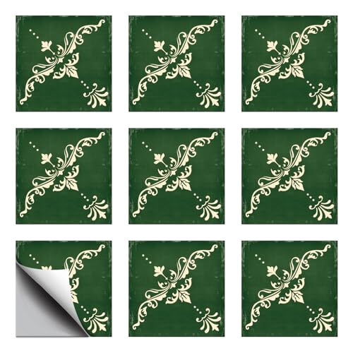 CHGCRAFT vert 18 autocollant de Carrelage en Forme de Géométrique en Dentelle Imperméable Auto Adhésif pour Cuisine Salle de Bain Chambre à Coucher Décoration Murale et Sol Dentelle 6x 6 pouce