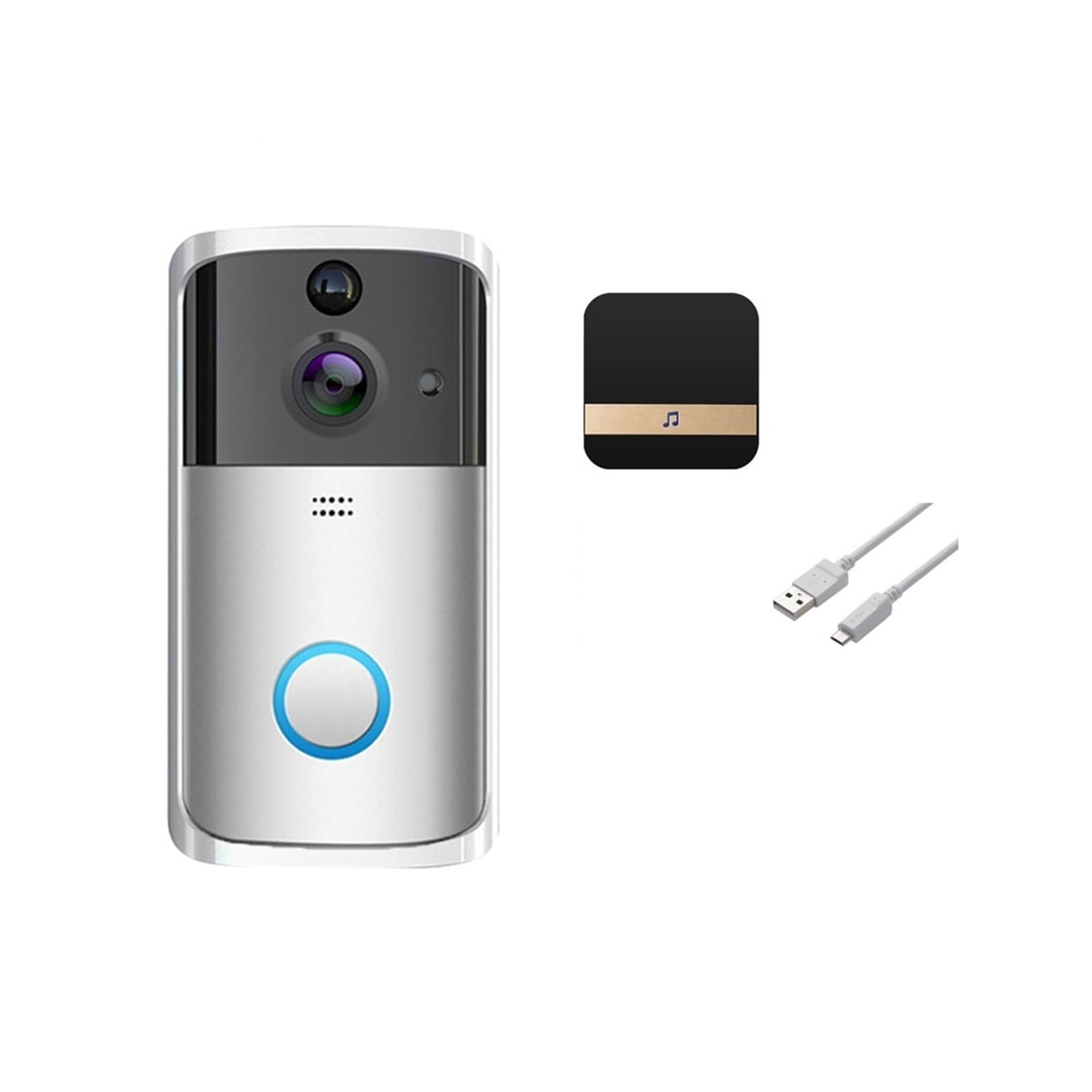 Video Campanello Wifi Wireless Smart Camera Citofono Con Rilevamento Del Movimento Impermeabile For La Sicurezza Domestica Ampia Gamma di Ambienti Domestici(1080P Silver Kit Add 32G TF Card)