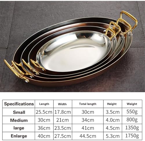 Stainless Steel Oval Paella Pan - Durable Cookware with Dual Handles for Home, Restaurant, Outdoor Cooking, Perfect for Authentic Spanish Cuisine