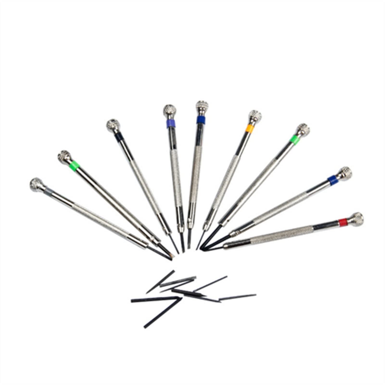 9-teiliges Uhrmacher-Schraubendreher-Set, Uhrgläser, Flache Klinge, Sortiert, Schlitz-Flachschraubendreher-Set, 0,6–2,0 mm, Uhrenreparatur-W