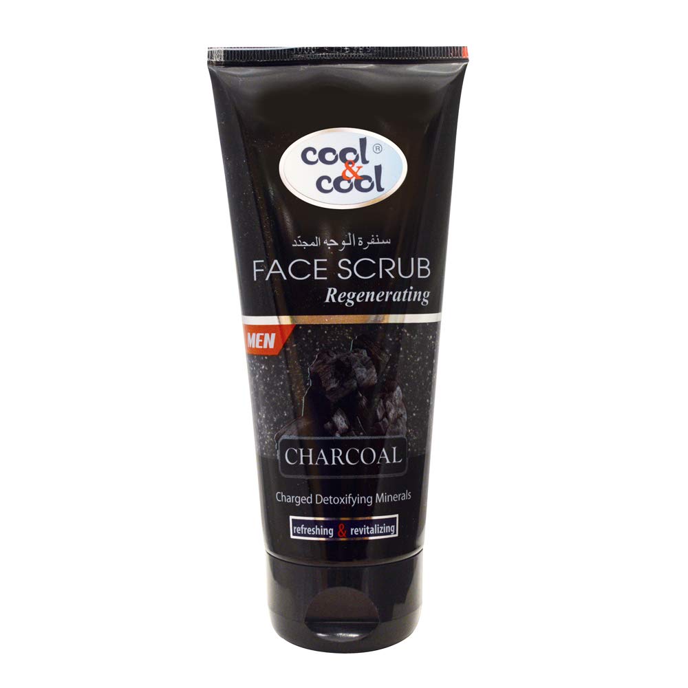 Cool & Cool Regenerating Face Scrub Charcoal for Men | Detoxifying Minerals, Refreshing & Revitalizing | 75 ml | Black
