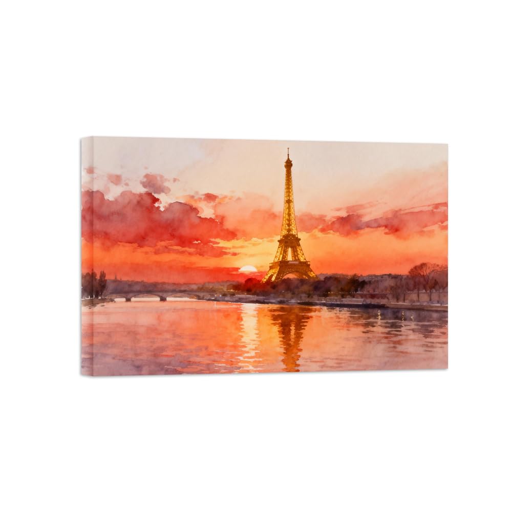 Eiffel Tower Sunset Landscape Canvas Prints Ready to Hang 60x90cm Wrapped Canvas