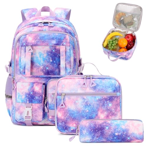 PIG PIG GIRL Backpack for Girls 3pcs Set Kids Backpack with Lunch Box Students Kawaii Book Bag for Elementary Primary Middle School Bags - Ita Backpack - Galaxy