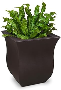 Pemberly Row 16x16 in Square Modern Plastic Planter, Espresso Finish, Weatherproof Polyethylene Resin, UV Resistant, Double Wall Design, Ideal for Outdoor Patio, Entrance, Terrace Decor