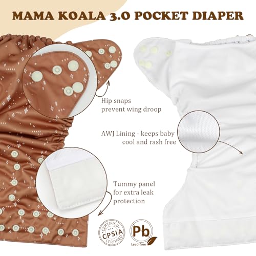 Image of Mama Koala 6 Pack Reusable Cloth Diapers 3.0 for Babies Newborn, One-Size Adjustable Baby Diaper, Durable Stitching, Back Opening for Inserts, Breathable Awj Lining, Leak Prevention-Underwater Explo..