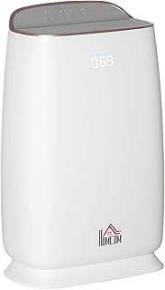 HOMCOM Air Purifier with HEPA Filter 3 Layers CADR 220 m³/h up to 28 m² Desktop Purifier with LED Display 4 Speeds Timer N…