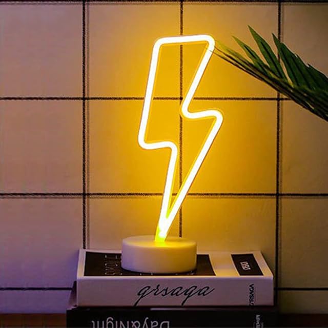 GUOCHENG Lightning Shaped LED Neon Lamps Warm White Shine Neon Night Light Battery&USB Power Indoor Lighting Home Bedroom Nursery Bedside and Christmas Party Decor