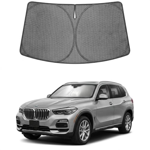 Image of Proadsy Windshield Sun Shade Custom Fit BWM X5 2019-2026 Ice Crystal Black Front Window Sunshade UV and Heat Blocker Foldable Visor Keeps Car Cooler for Summer Parking and Daily Use