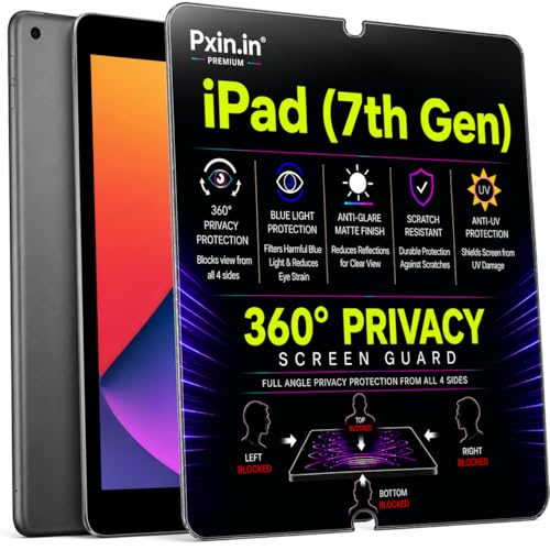 Image of Pxin 360 Pro Privacy Screen guard compatible with iPad (7th Gen) | Anti Glare | Anti UV | Anti Blue | Anti Reflection | Privacy Filter | Unbreakable Build