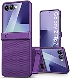 Vihibii for Samsung Galaxy Z Flip 7 Slim Case with Stand & Hinge Protection & Outer Screen Protector & Non-Slip Texture, Shockproof Durable Phone Case for Samsung Galaxy Z Flip 7 5G 2025, Dark Purple