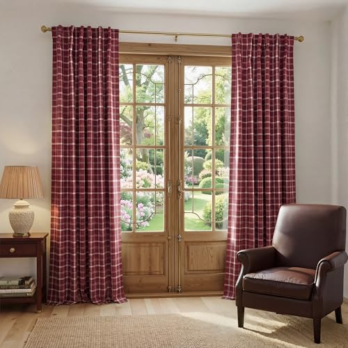 NICETOWN Red 100% Blackout Buffalo Plaid Check Curtain Panels