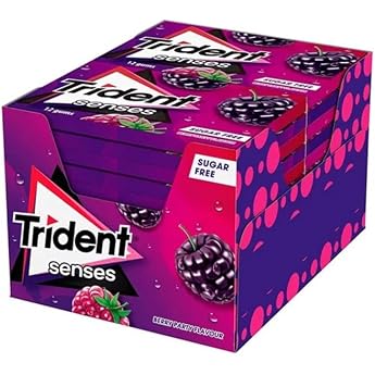 Trident Senses Chewing Gum Sugar Free Berry Party Flavour 12 Packs 12 x 12 Dragees 9 oz