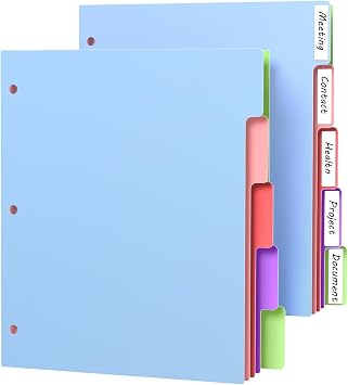 HABGP 10Pcs/2 Set 5 Tab Dividers for 3 Ring Binder, 10 Pcs Multicolor 3 Ring Binder Dividers with Tabs, Page Folder Dividers, Plastic Tabbed File Dividers with Tabs, Three Ring Binder Index Dividers