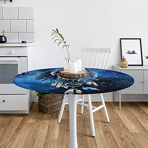 Galaxy Ethnic Dream Catcher Tablecloth, Round Fitted Tablecloth With Elastic Edged Washable Polyester Table Cover For Indoor Outdoor Party Wedding Use - Fits Tables Up To 36"-42" Diameter #TOP6