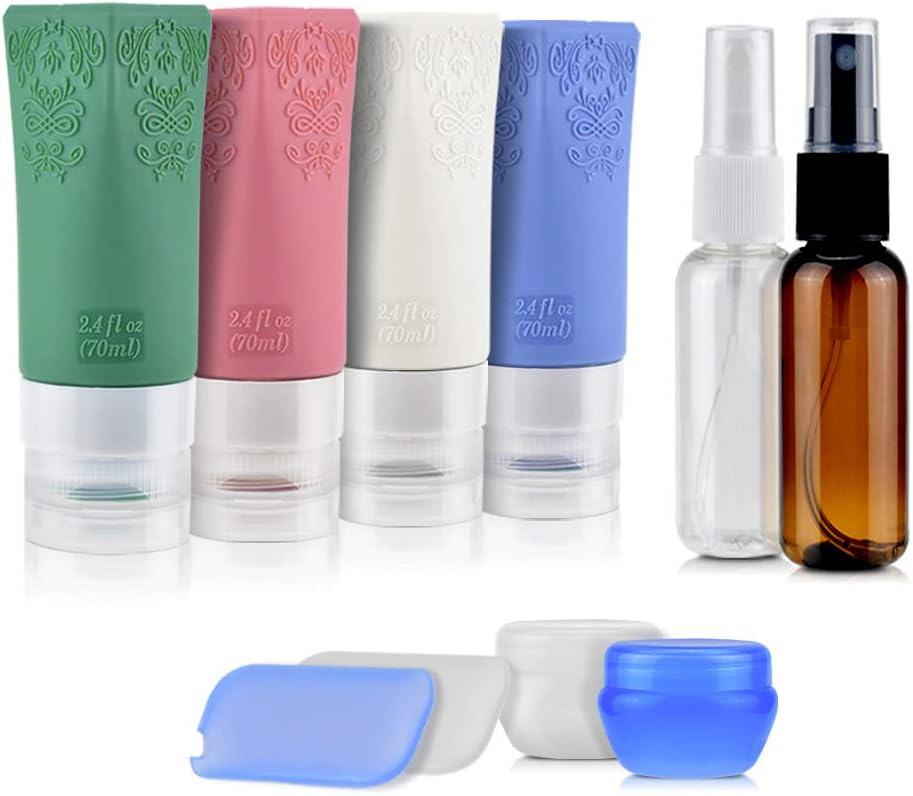 PACETAP Travel Bottles TSA Approved, 10 Pack Leak Proof Silicone Travel Containers for Toiletries, Travel Size BPA Free Refillable Cosmetic Bottles for Shampoo Soap Liquids - Women & Men
