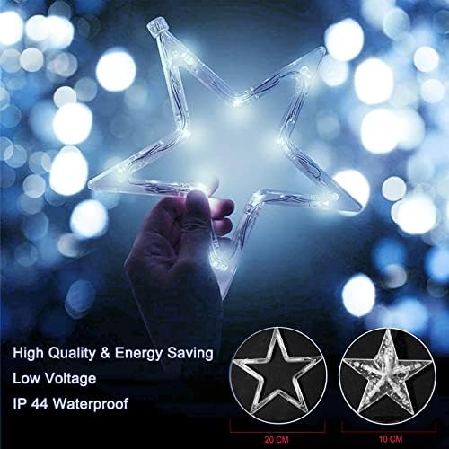 Hezbjiti Star Curtain Lights, 12 Stars Window Lights, 12 Modes Star Fairy Lights, Sync with Music & Timer Eid Decorations for Indoor Outdoor Bedroom Garden Birthday Party Wedding Holiday (Cool White)