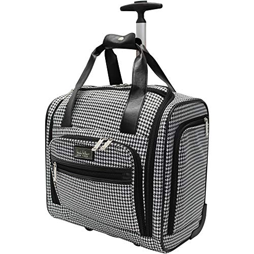 Nicole Miller Underseat Luggage Collection - Small Lightweight 15 Inch Under Seat Bag - Briefcase for Women - Carry On Suitcase with 2- Rolling Spinner Wheels (Black/White Plaid) - Thumbnail 2