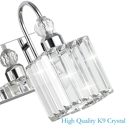 Image of Ralbay Chrome Crystal Bathroom Vanity Light - 3-Lights, 24 inch Modern Wall Light Fixtures
