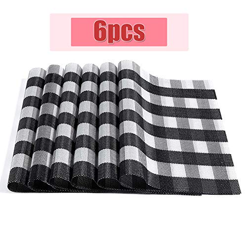 Black Placemats ,Non-Slip Christmastable Mats Set Of 6 Wipeable Crossweave Woven Vinyl Dining Place Mats For Kitchen Patio Table(18 X 12 Inch) #TOP6