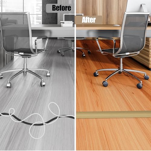 Floor Cord Cover Cavity 0.8"x0.37" Self Adhesive Cord Hider, 3.3FT Low Profile Cable Management, Extension Strip Protector for Wires, Prevent Cable Trips for Offices, Gyms (Wood Light Yellow) by DBHXXMB-HH - Image 5